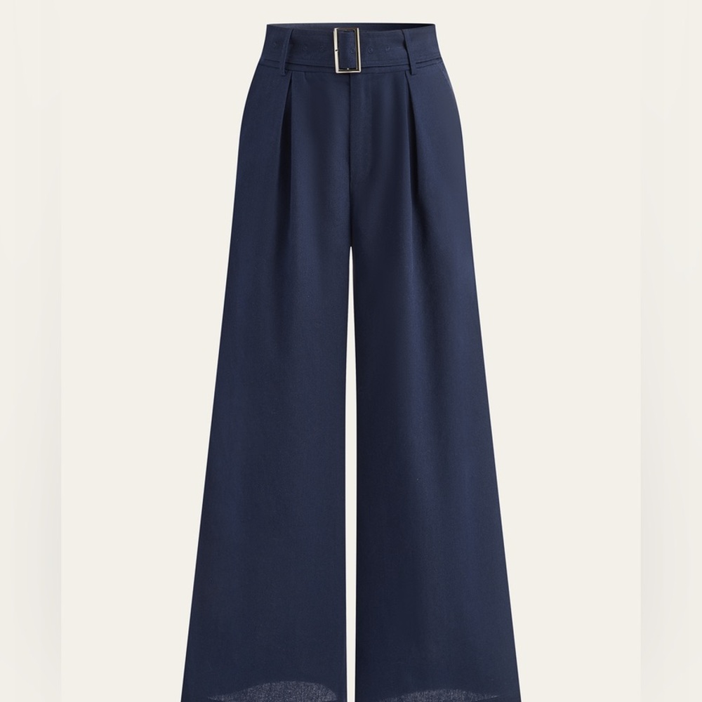 Navy 2 piece set Wide-Leg Pants Set Linen Blend Large - Picture 2 of 12
